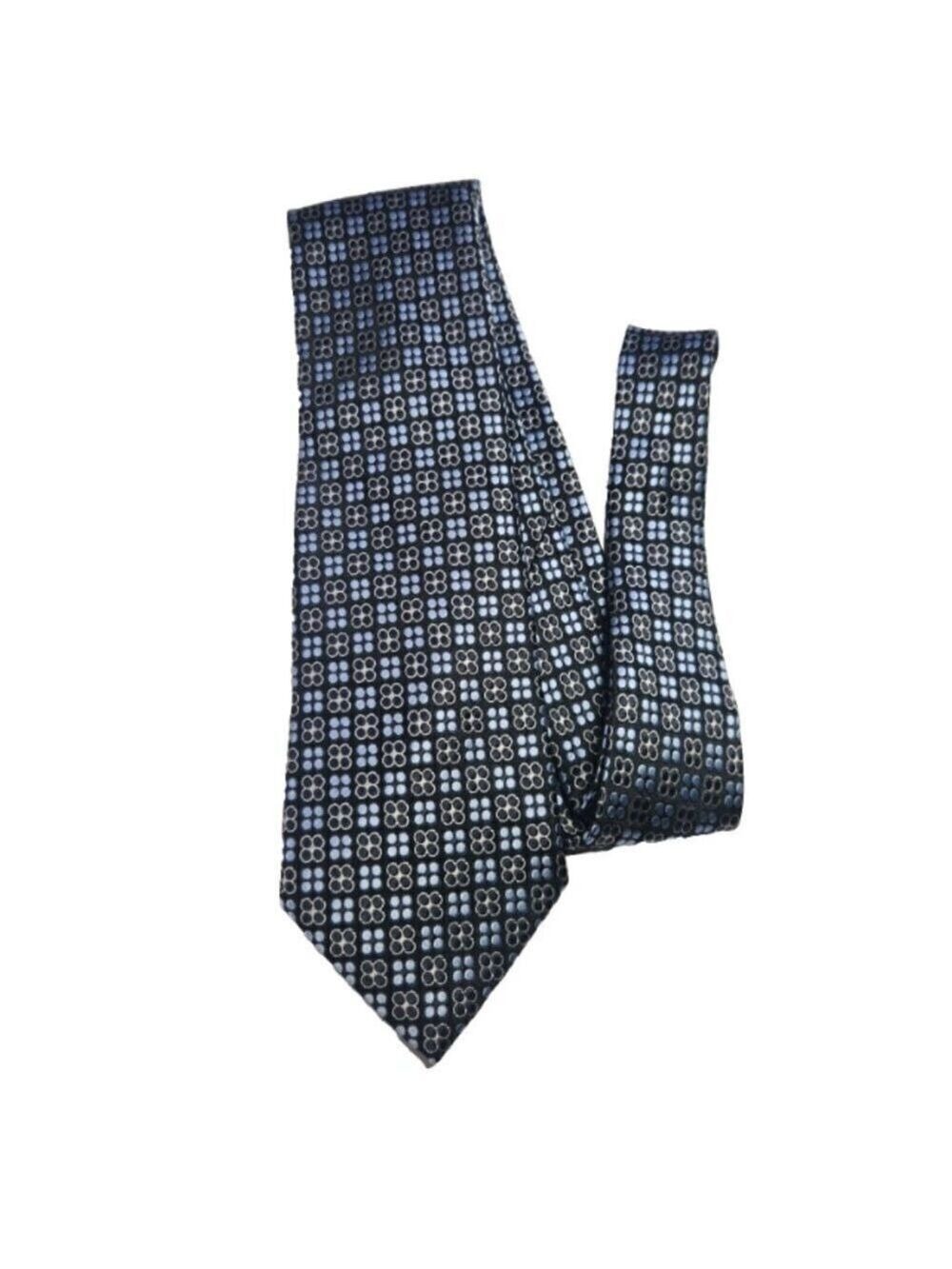 Pronto Uomo Geometric Necktie Men's Silk Tie 100% Silk Tie Blue and Black